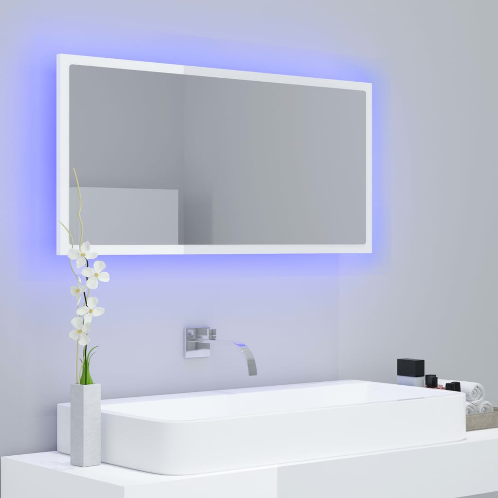 Kylpyhuonepeili LED korkeakiilto valk. 90x8,5x37 cm - Sisustajankoti.fi