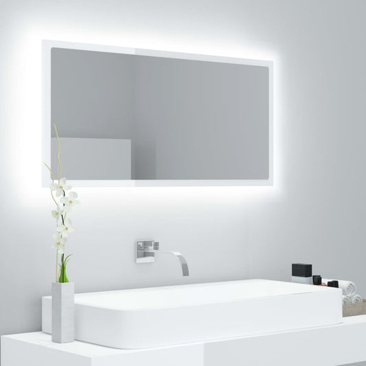 Kylpyhuonepeili LED korkeakiilto valk. 90x8,5x37 cm - Sisustajankoti.fi