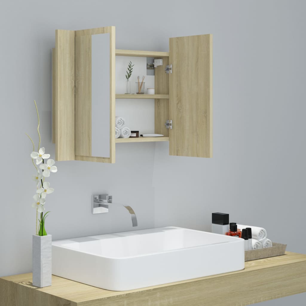 Kylpyhuoneen LED peilikaappi Sonoma tammi 60x12x45 cm - Sisustajankoti.fi