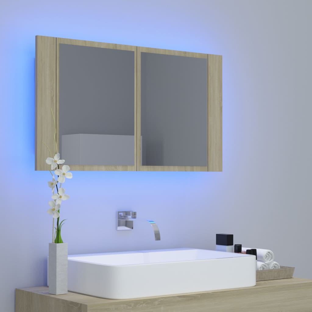 Kylpyhuoneen LED peilikaappi Sonoma tammi 80x12x45 cm - Sisustajankoti.fi