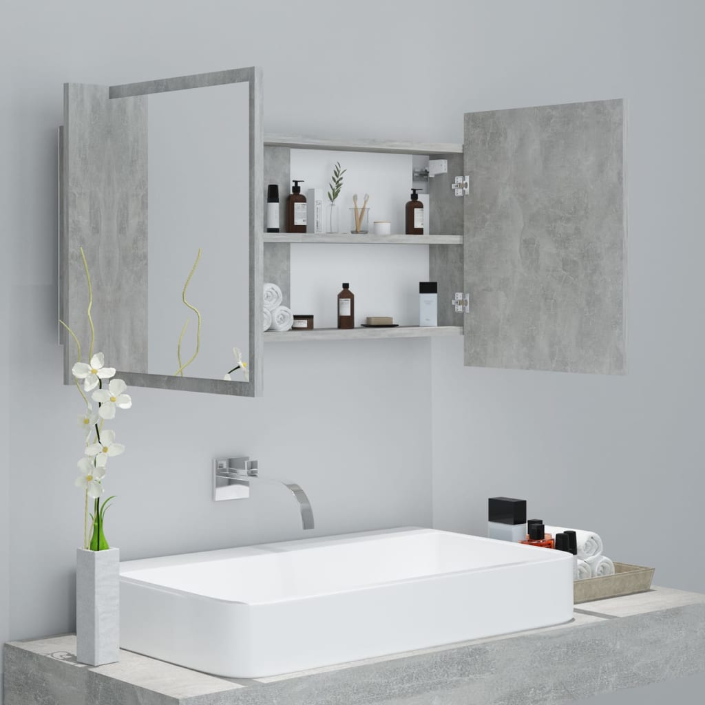 Kylpyhuoneen LED peilikaappi betoninharmaa 90x12x45 cm - Sisustajankoti.fi