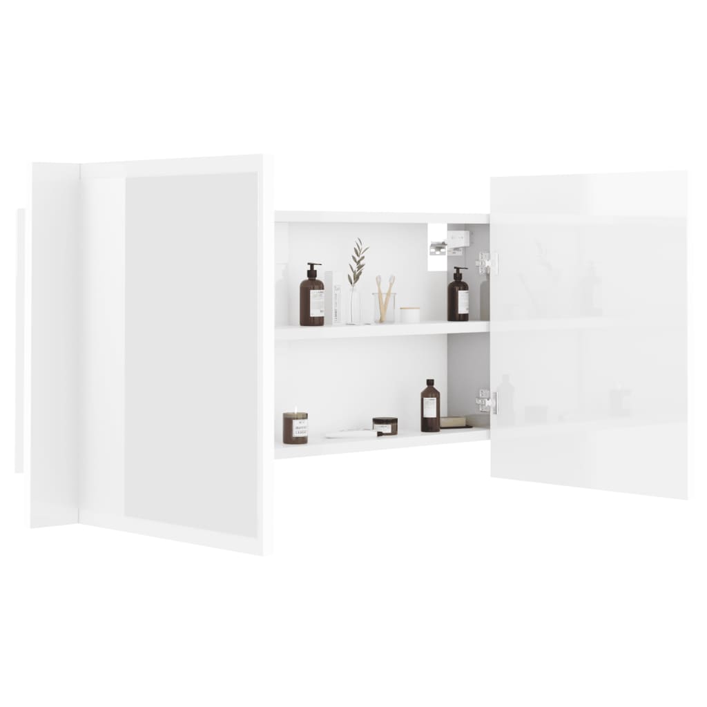 Kylpyhuoneen LED peilikaappi korkeakiilto valkoinen 90x12x45 cm - Sisustajankoti.fi