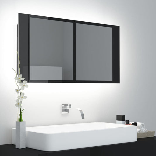 Kylpyhuoneen LED peilikaappi korkeakiilto musta 90x12x45 cm - Sisustajankoti.fi