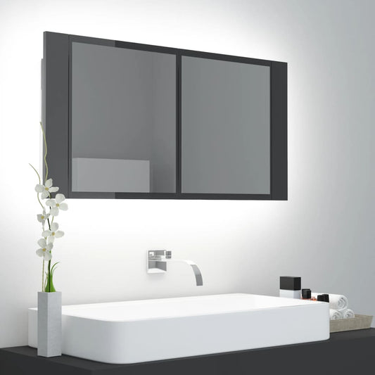 Kylpyhuoneen LED peilikaappi korkeakiilto harmaa 90x12x45 cm - Sisustajankoti.fi