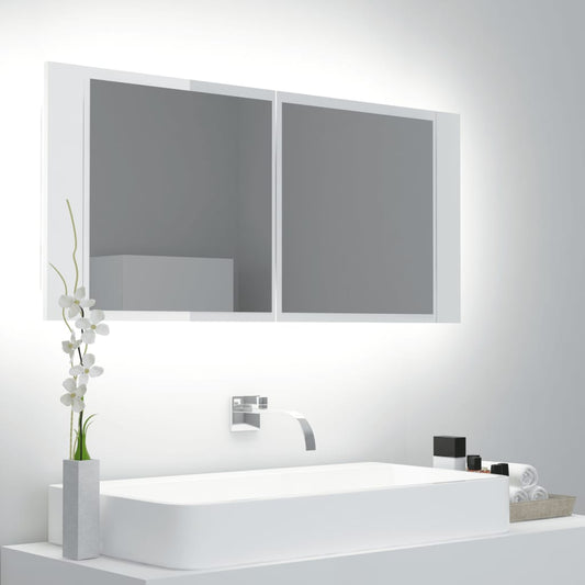 Kylpyhuoneen LED peilikaappi korkeakiilto valk. 100x12x45 cm - Sisustajankoti.fi