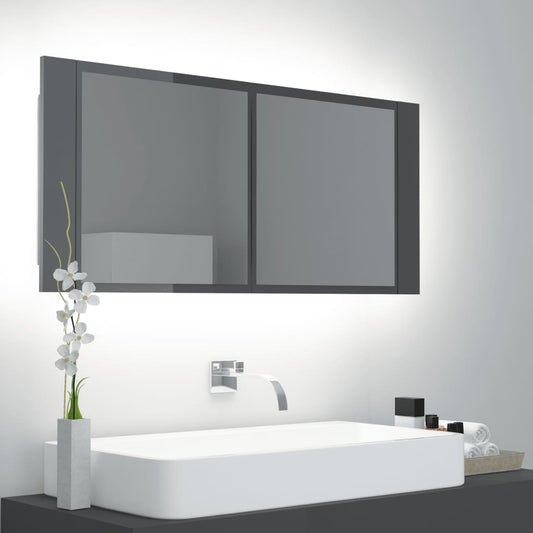 Kylpyhuoneen LED peilikaappi korkeakiilto harmaa 100x12x45 cm - Sisustajankoti.fi