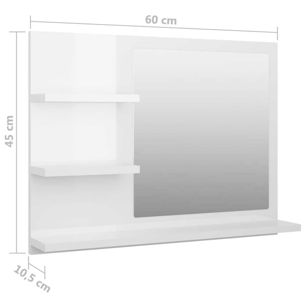 Kylpyhuonepeili korkeakiilto valkoinen 60x10,5x45 cm - Sisustajankoti.fi