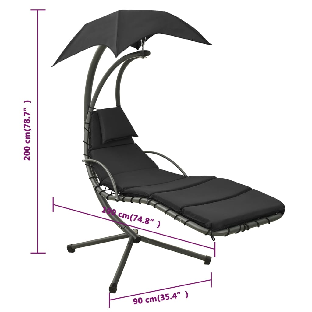 Puutarhan riippukeinu musta ja harmaa 190x90x200 cm kangas - Sisustajankoti.fi