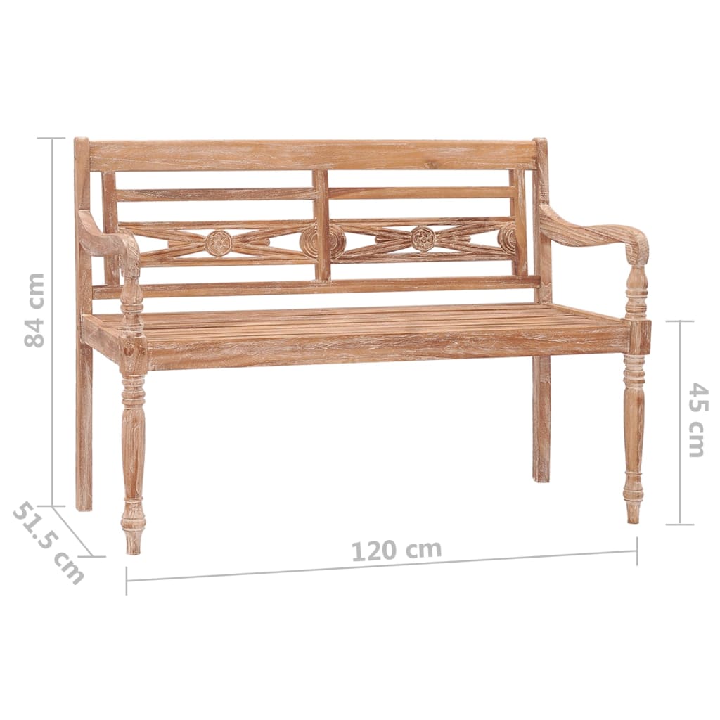 Batavia-penkki 120 cm valkopesty täysi tiikki - Sisustajankoti.fi