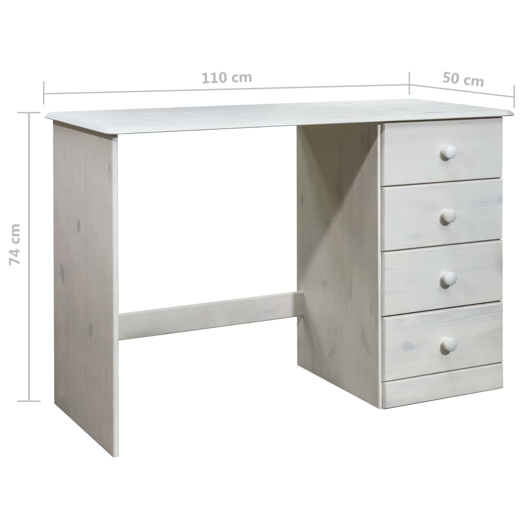 Työpöytä 4 vetolaatikolla 110x50x74 cm täysi mänty - Sisustajankoti.fi