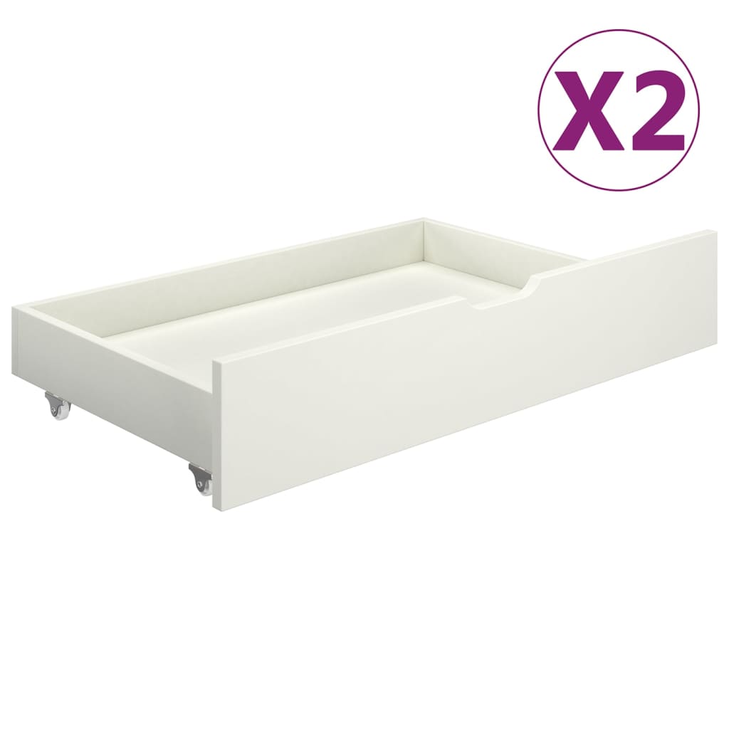 Sängynrunko 2 vetolaatikolla valkoinen täysi mänty 200x200 cm - Sisustajankoti.fi