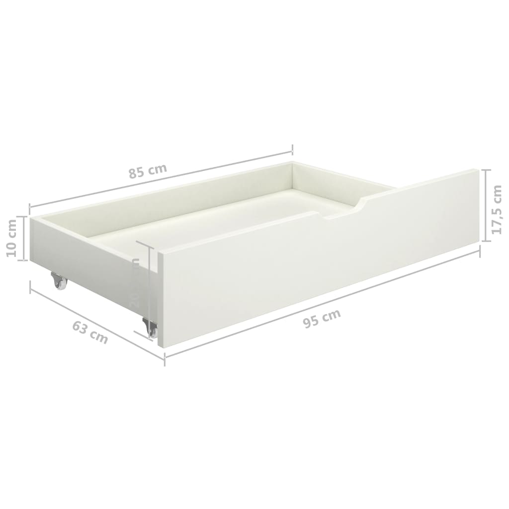 Sängynrunko 2 vetolaatikolla valkoinen täysi mänty 200x200 cm - Sisustajankoti.fi