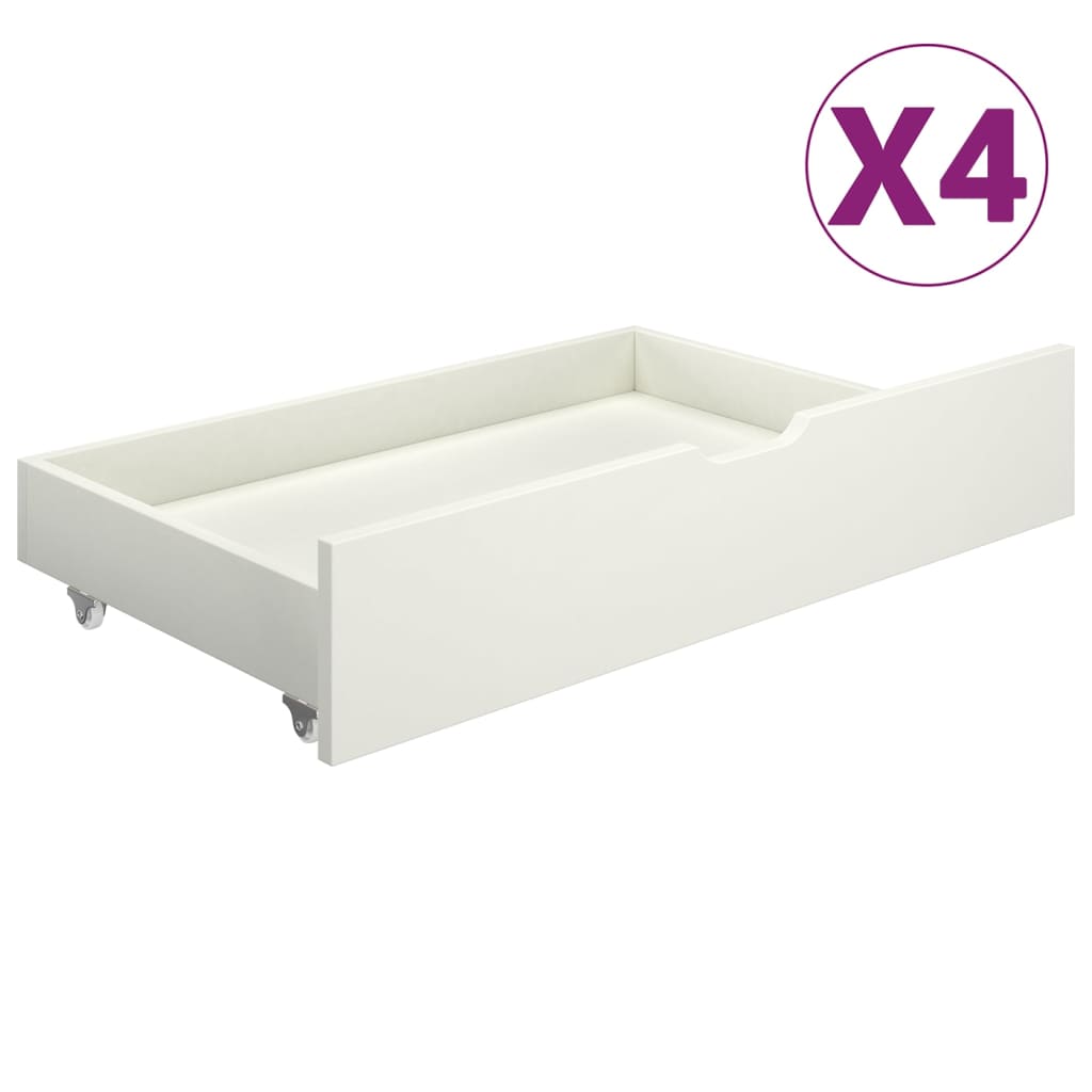 Sängynrunko 4 vetolaatikolla valkoinen täysi mänty 200x200 cm - Sisustajankoti.fi