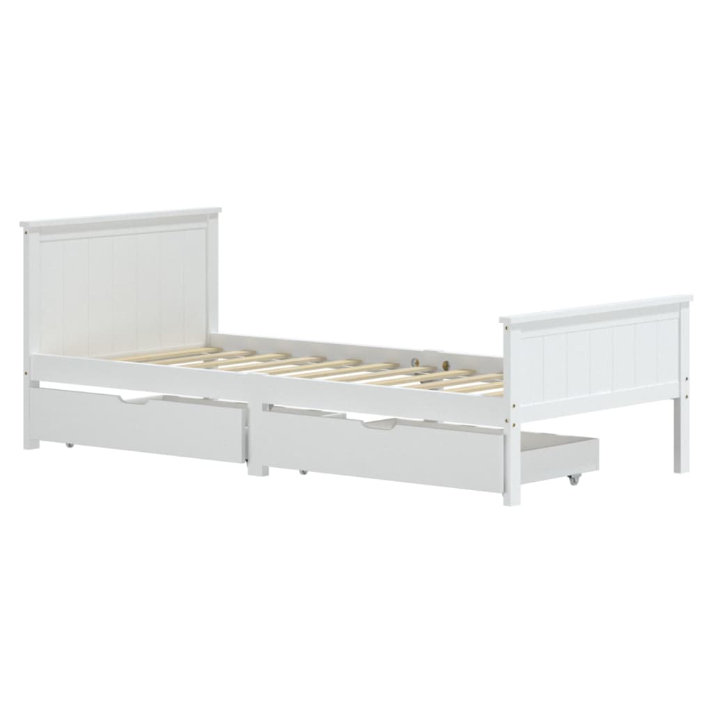 Sängynrunko 2 vetolaatikolla valkoinen täysi mänty 90x200 cm - Sisustajankoti.fi