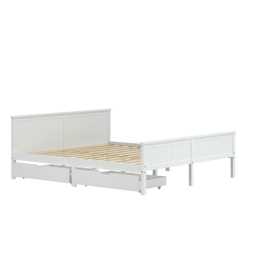 Sängynrunko 2 vetolaatikolla valkoinen täysi mänty 180x200 cm - Sisustajankoti.fi