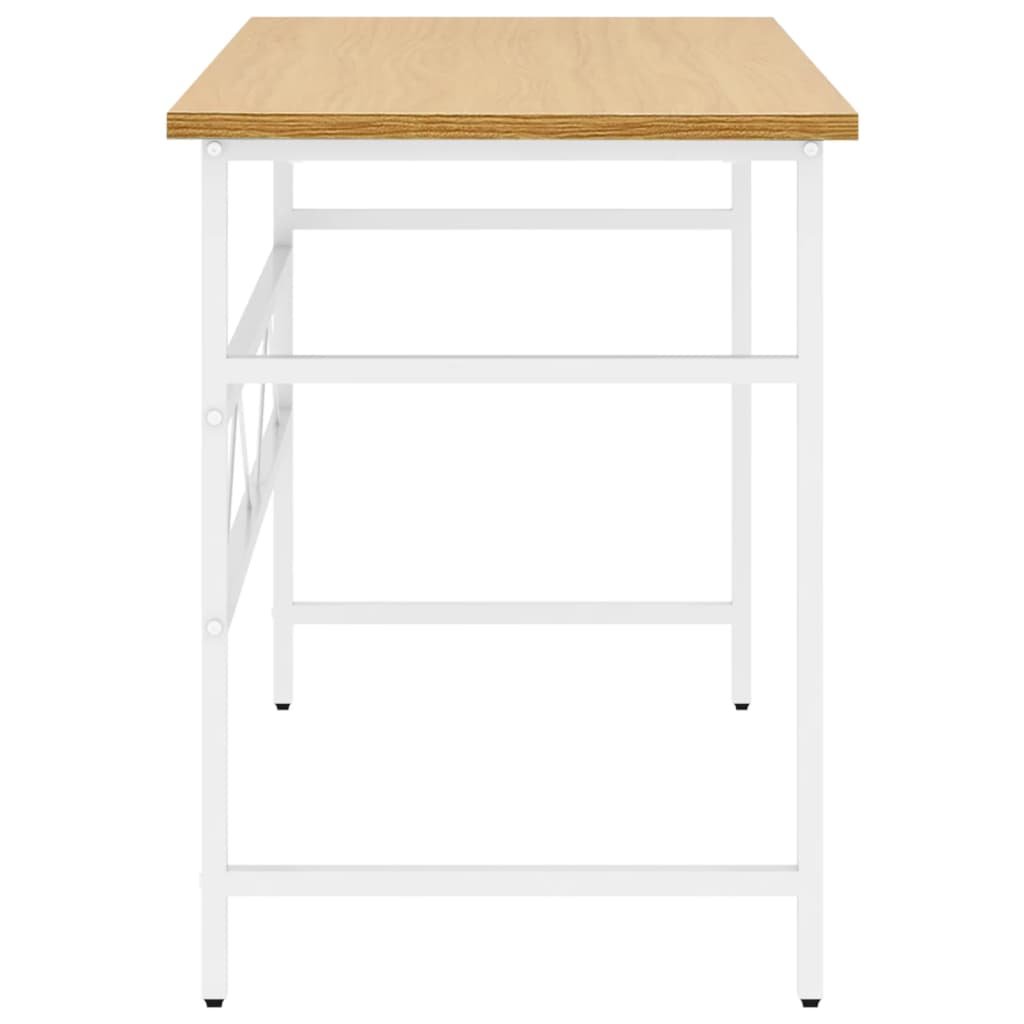 Tietokonepöytä valk. ja vaalea tammi 105x55x72 cm MDF/metalli - Sisustajankoti.fi