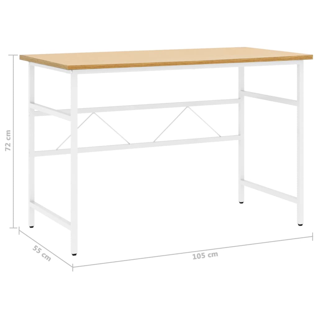 Tietokonepöytä valk. ja vaalea tammi 105x55x72 cm MDF/metalli - Sisustajankoti.fi