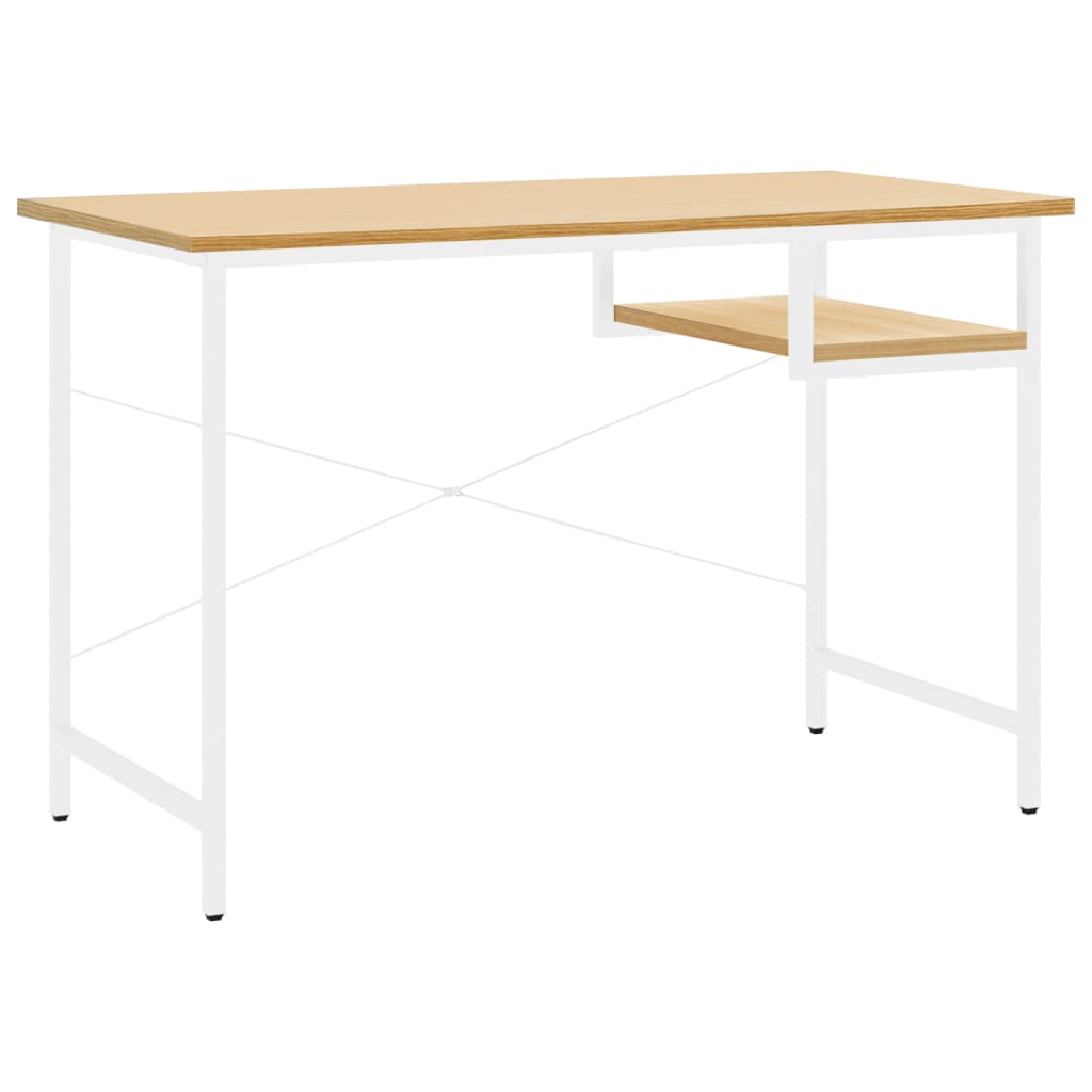 Tietokonepöytä valk. ja vaalea tammi 105x55x72 cm MDF/metalli - Sisustajankoti.fi