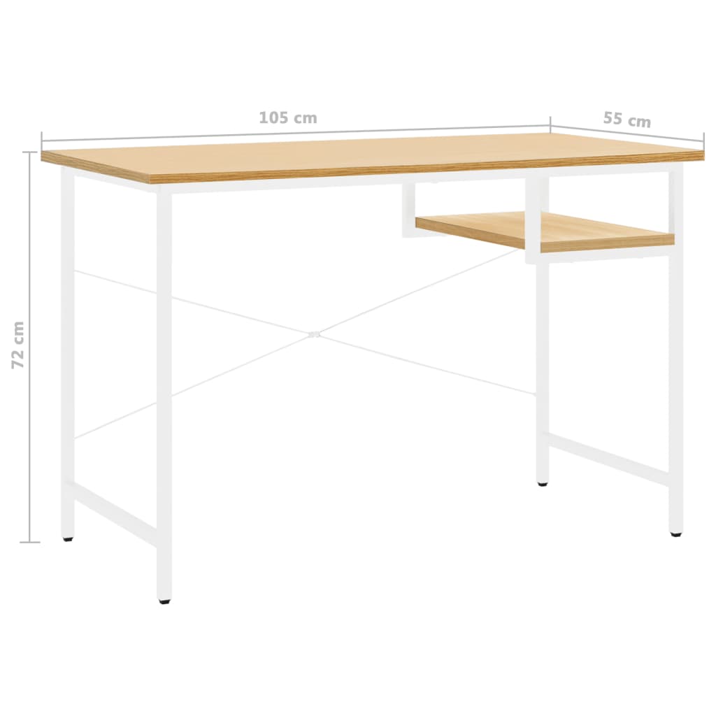 Tietokonepöytä valk. ja vaalea tammi 105x55x72 cm MDF/metalli - Sisustajankoti.fi