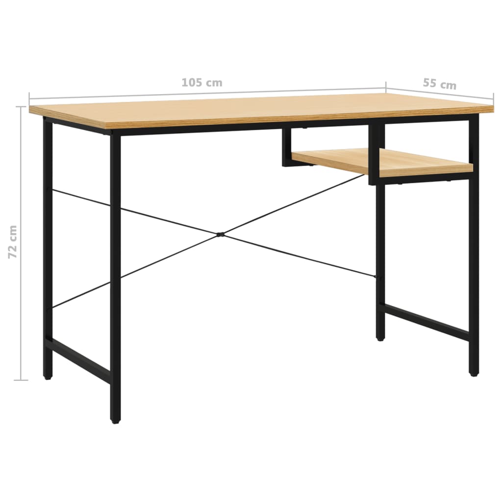 Tietokonepöytä musta ja vaalea tammi 105x55x72 cm MDF/metalli - Sisustajankoti.fi