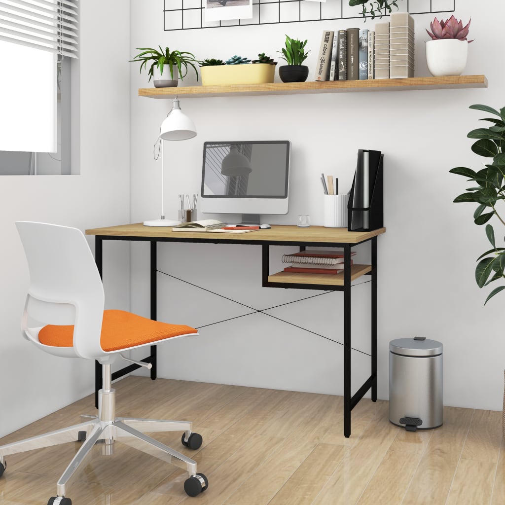 Tietokonepöytä musta ja vaalea tammi 105x55x72 cm MDF/metalli - Sisustajankoti.fi