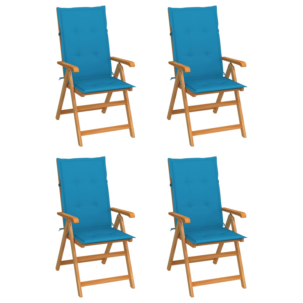 Puutarhatuolit 4 kpl siniset tyynyt täysi tiikki - Sisustajankoti.fi