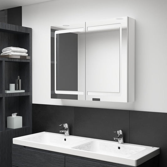 LED kylpyhuoneen peilikaappi kiiltävä valkoinen 80x12x68 cm - Sisustajankoti.fi