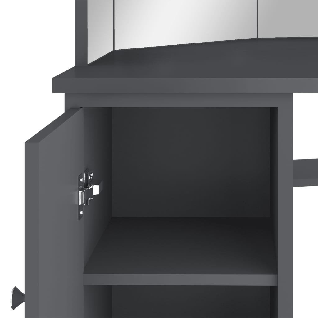 Meikkipöytä kulmaan LED-valoilla harmaa 111x54x141,5 cm - Sisustajankoti.fi