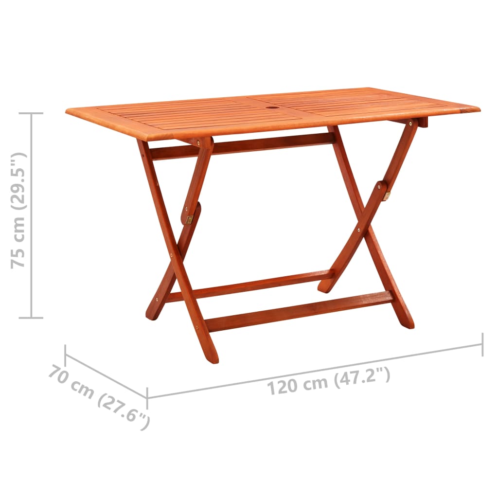 Kokoontaitettava puutarhapöytä 120x70x75 cm täysi eukalyptuspuu - Sisustajankoti.fi