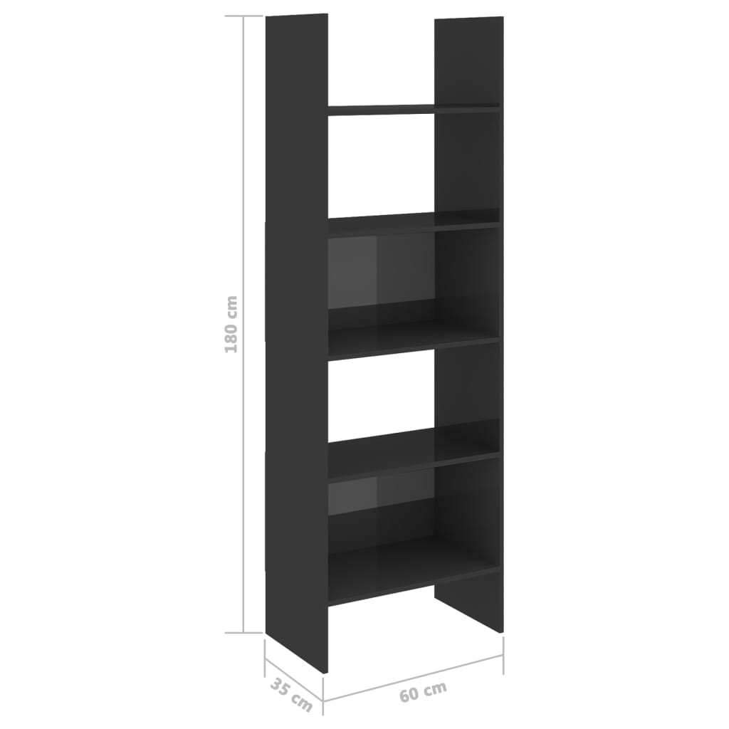 Kirjahylly korkeakiilto harmaa 60x35x180 cm - Sisustajankoti.fi