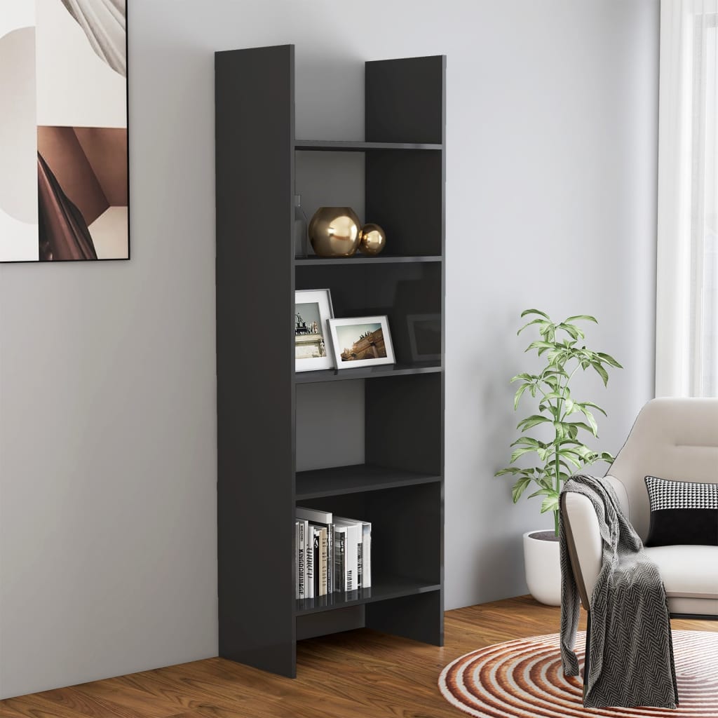 Kirjahylly korkeakiilto harmaa 60x35x180 cm - Sisustajankoti.fi