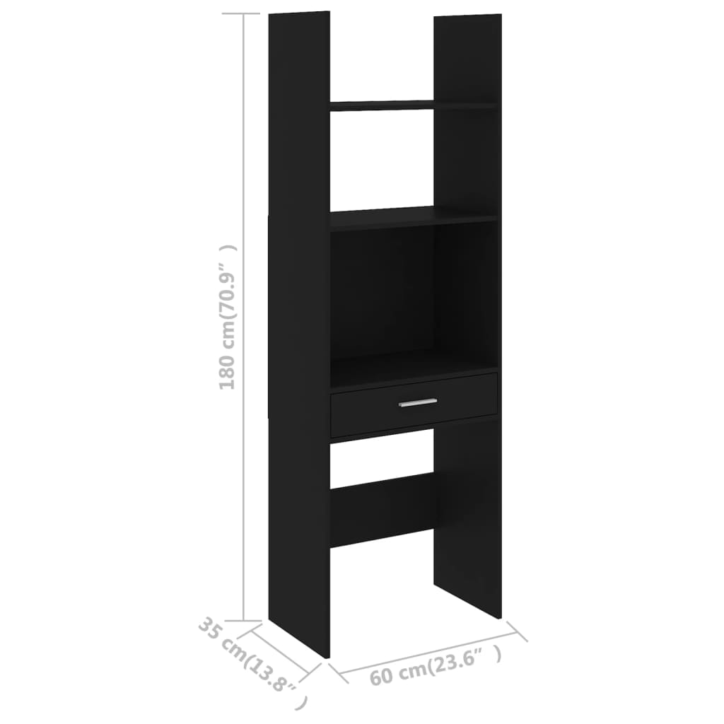 Kirjahylly musta 60x35x180 cm lastulevy - Sisustajankoti.fi