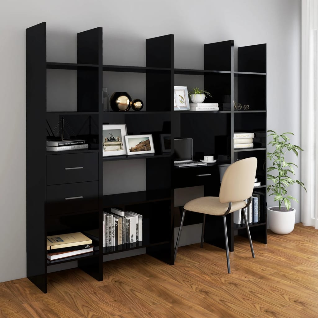 Kirjahylly korkeakiilto musta 60x35x180 cm lastulevy - Sisustajankoti.fi