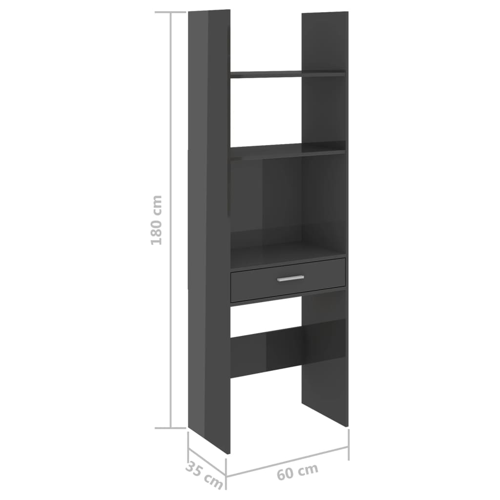 Kirjahylly korkeakiilto harmaa 60x35x180 cm lastulevy - Sisustajankoti.fi