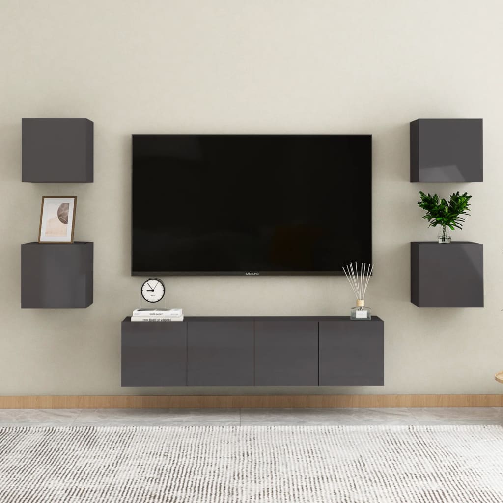 Seinäkiinnitettävä TV-taso korkeakiillto harmaa 30,5x30x30cm - Sisustajankoti.fi