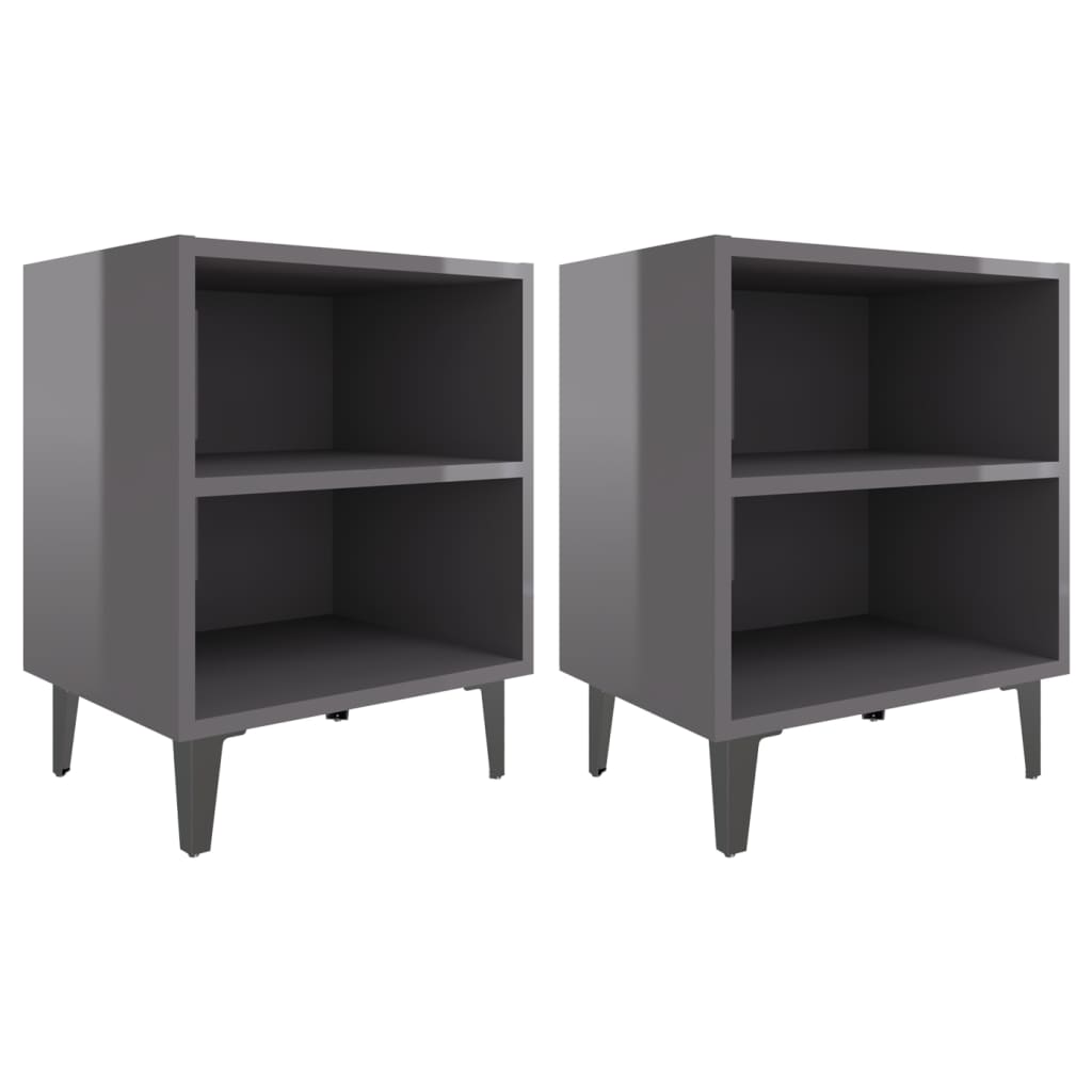 Yöpöydät metallijaloilla 2 kpl korkeakiilto harmaa 40x30x50 cm - Sisustajankoti.fi