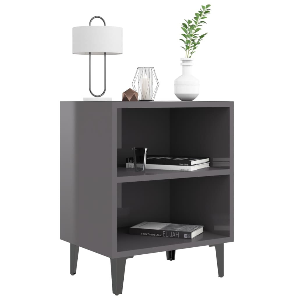 Yöpöydät metallijaloilla 2 kpl korkeakiilto harmaa 40x30x50 cm - Sisustajankoti.fi