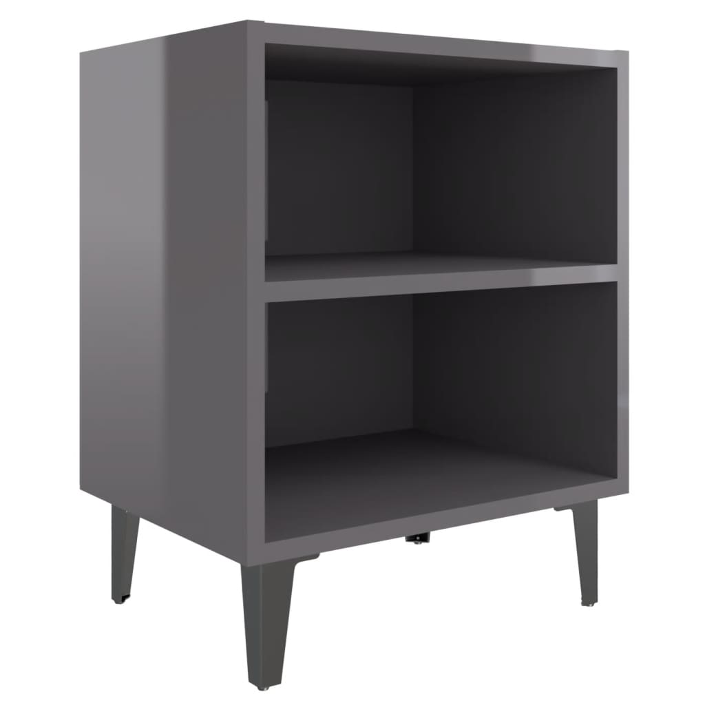 Yöpöydät metallijaloilla 2 kpl korkeakiilto harmaa 40x30x50 cm - Sisustajankoti.fi