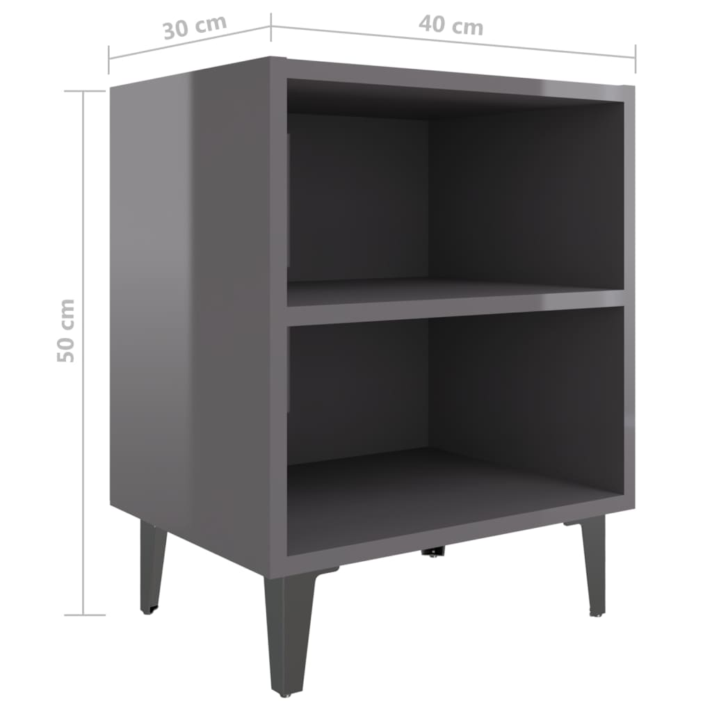 Yöpöydät metallijaloilla 2 kpl korkeakiilto harmaa 40x30x50 cm - Sisustajankoti.fi