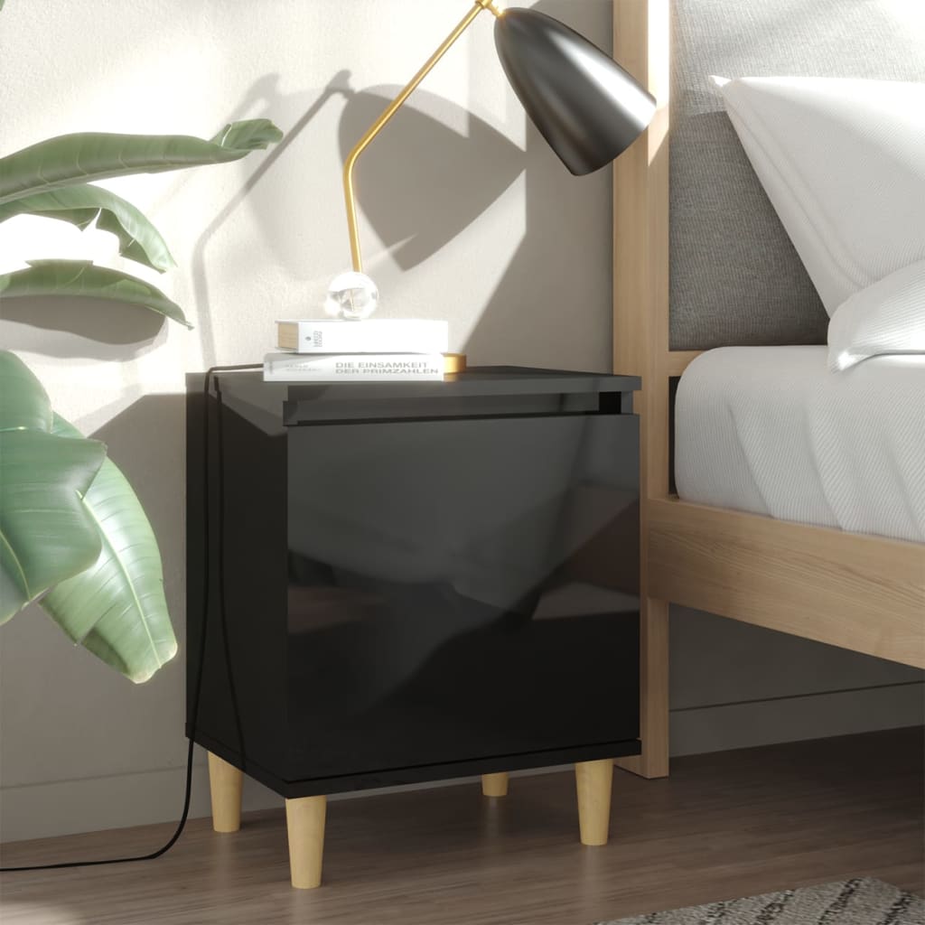 Yöpöydät täyspuujaloilla 2 kpl korkeakiilto musta 40x30x50 cm - Sisustajankoti.fi
