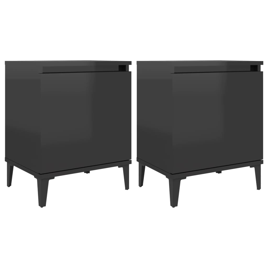 Yöpöydät metallijaloilla 2 kpl korkeakiilto musta 40x30x50 cm - Sisustajankoti.fi