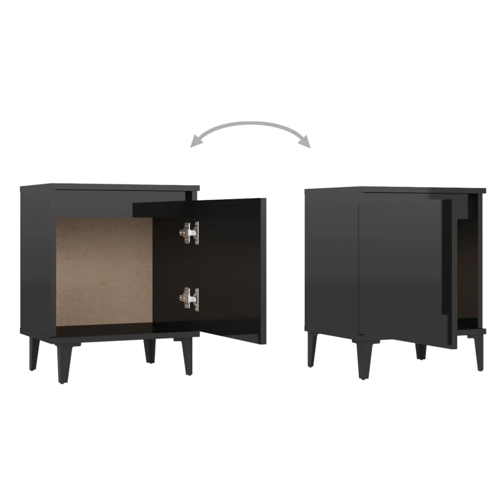 Yöpöydät metallijaloilla 2 kpl korkeakiilto musta 40x30x50 cm - Sisustajankoti.fi