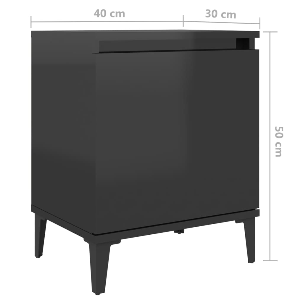 Yöpöydät metallijaloilla 2 kpl korkeakiilto musta 40x30x50 cm - Sisustajankoti.fi