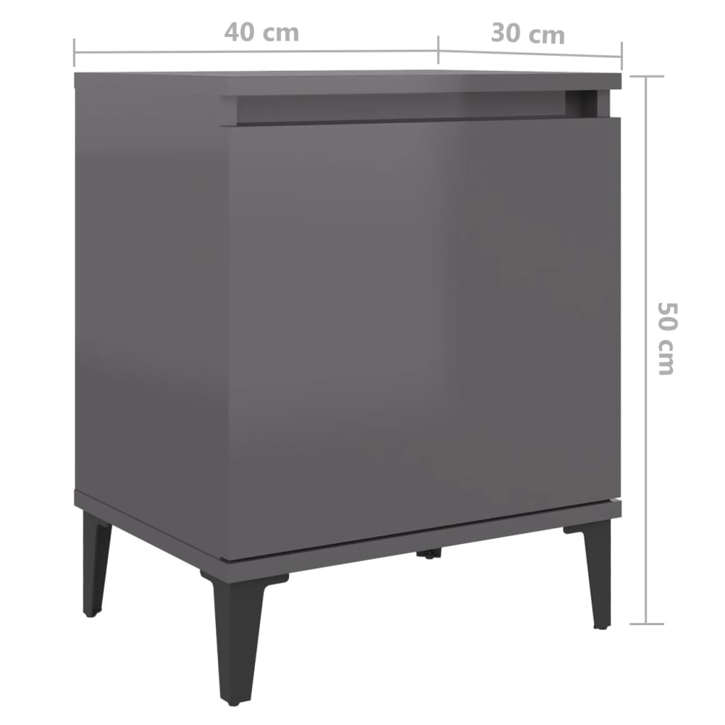 Yöpöytä metallijaloilla korkeakiilto harmaa 40x30x50 cm - Sisustajankoti.fi