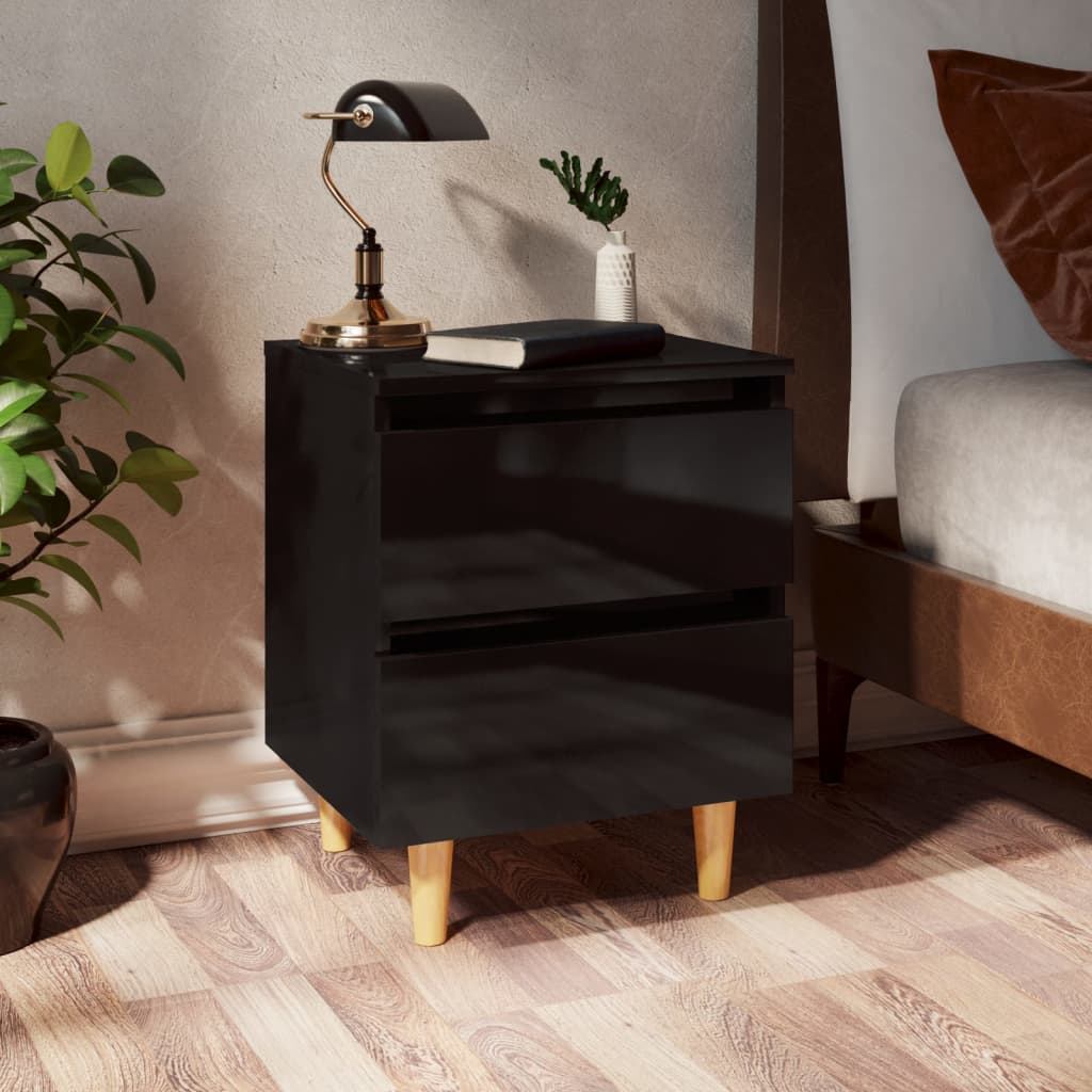 Yöpöytä täysmäntyiset jalat korkeakiilto musta 40x35x50 cm - Sisustajankoti.fi