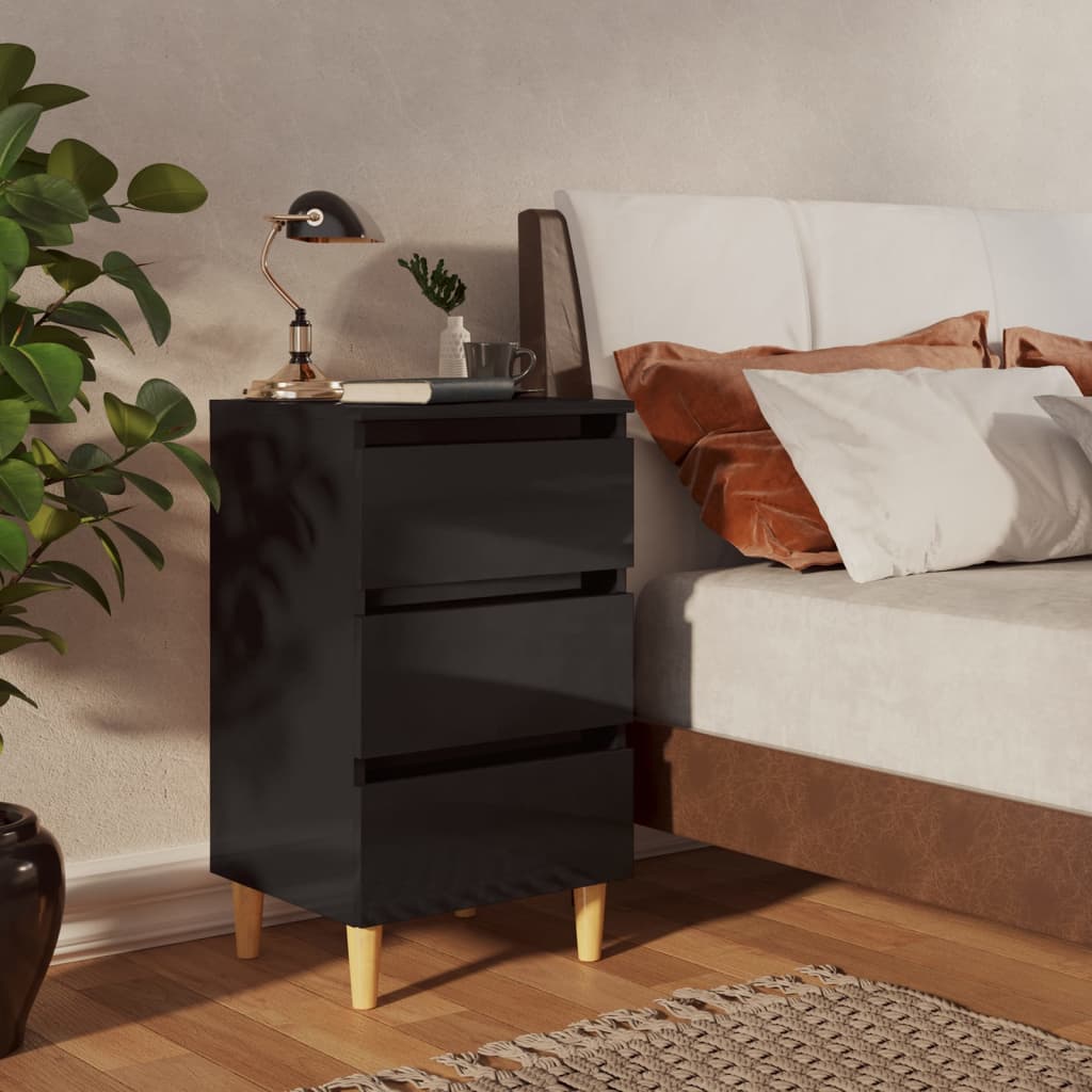Yöpöydät puiset jalat 2 kpl korkeakiilto musta 40x35x69cm - Sisustajankoti.fi