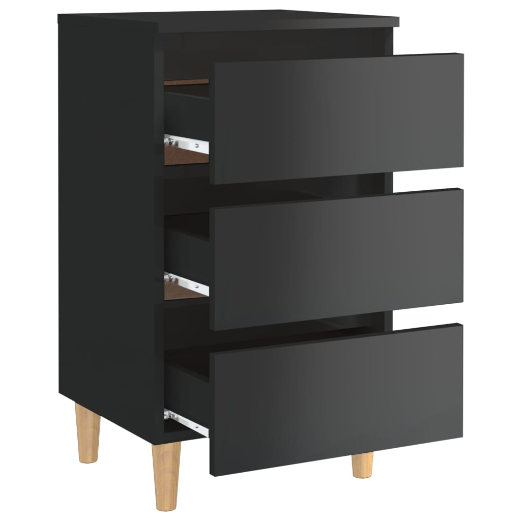 Yöpöydät puiset jalat 2 kpl korkeakiilto musta 40x35x69cm - Sisustajankoti.fi