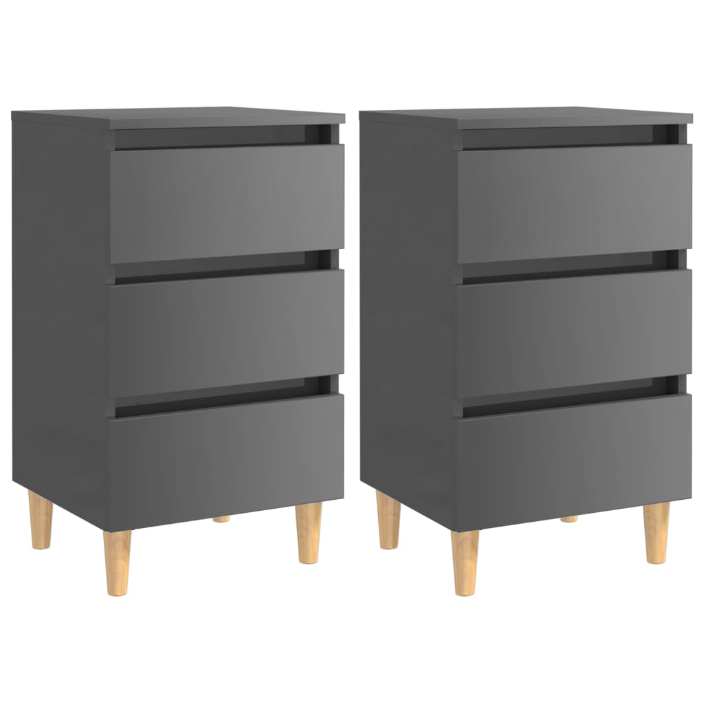 Yöpöydät puiset jalat 2 kpl korkeakiilto harmaa 40x35x69cm - Sisustajankoti.fi