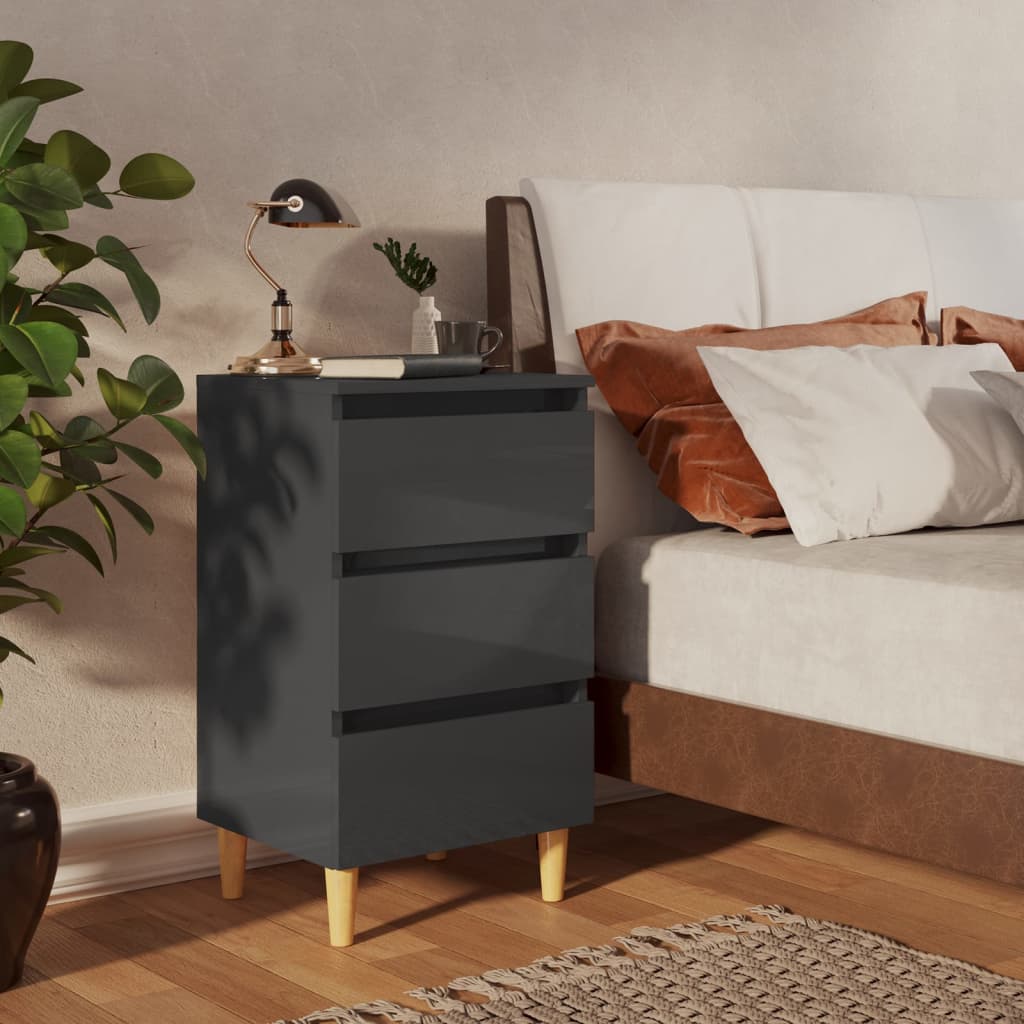 Yöpöydät puiset jalat 2 kpl korkeakiilto harmaa 40x35x69cm - Sisustajankoti.fi
