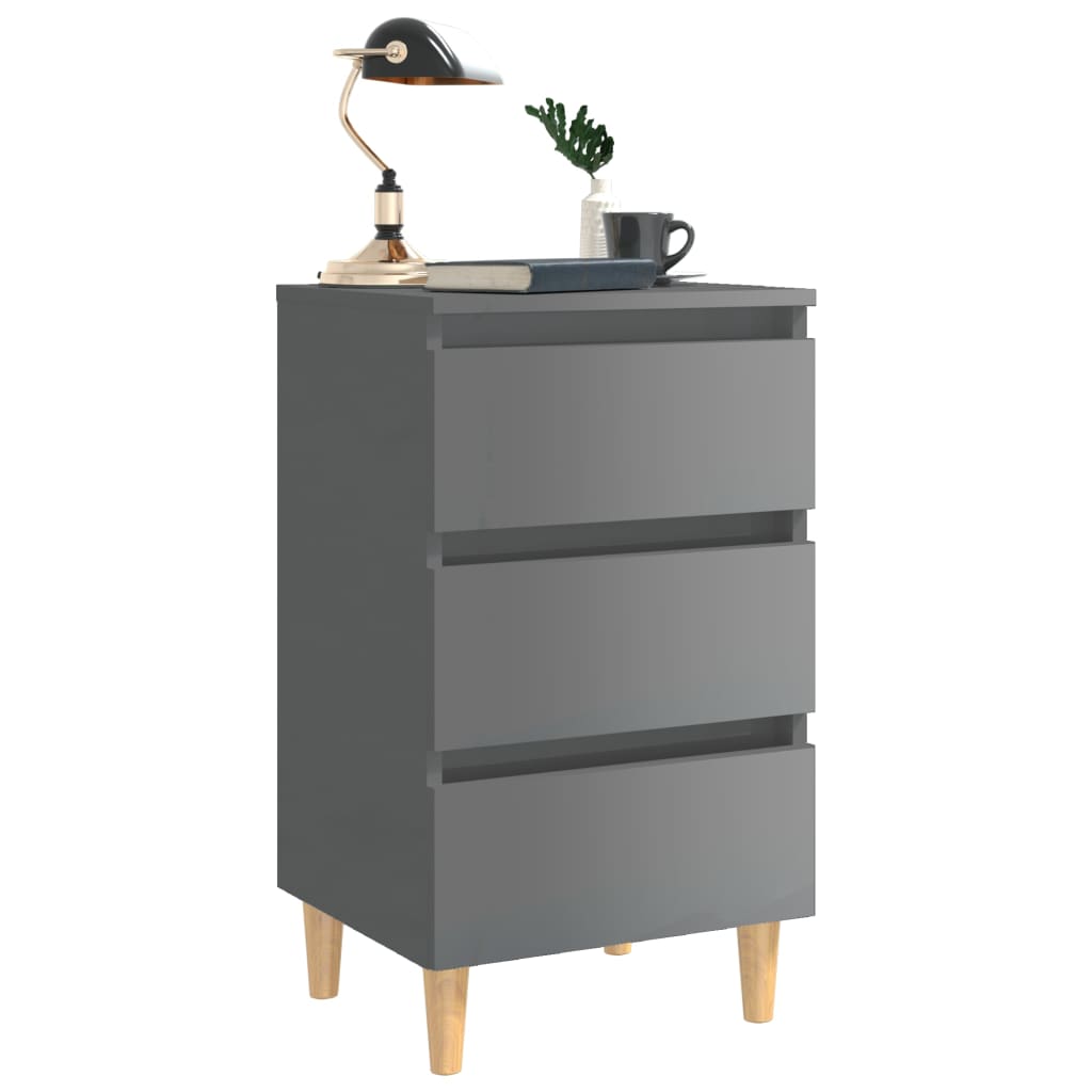 Yöpöydät puiset jalat 2 kpl korkeakiilto harmaa 40x35x69cm - Sisustajankoti.fi